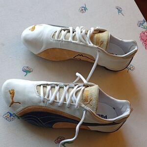 Puma Cat White and Brown Sneakers with Blue Detail Size 10. These Run Small